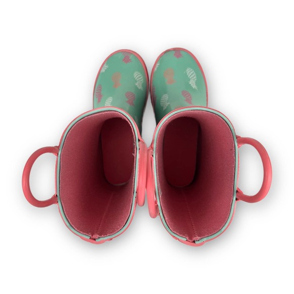 Lily & Dan Toddler Girls Rubber Rain Boots Size 7 Green Pink Pineapple Pull On - Picture 4 of 13